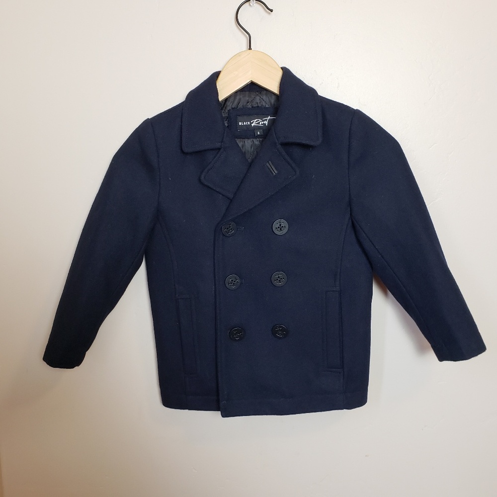 NWOT Black Rivet Wool Peacoat
